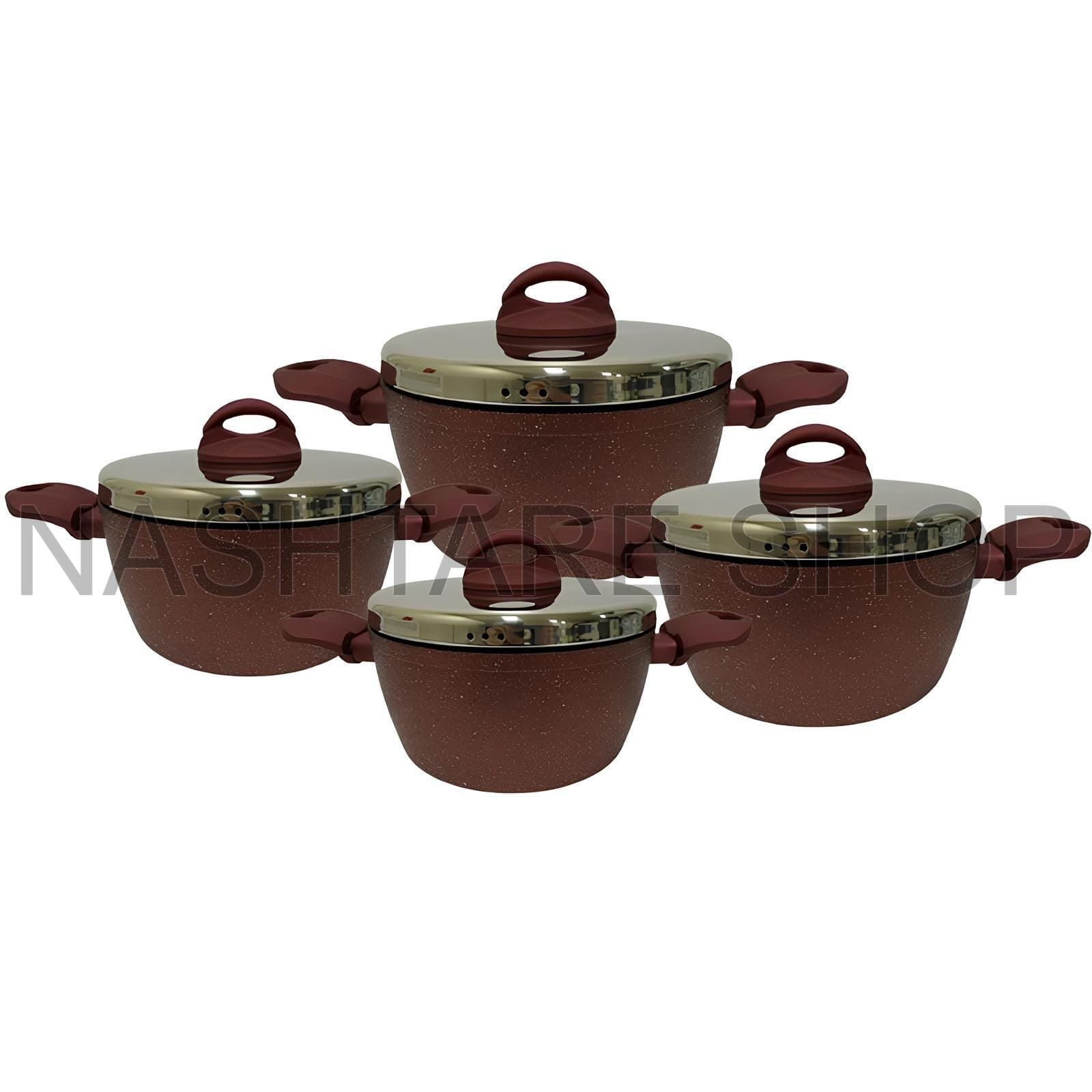 Red Granite Lava Stone 4-Pot Cookware Set | طقم قدور للطبخ