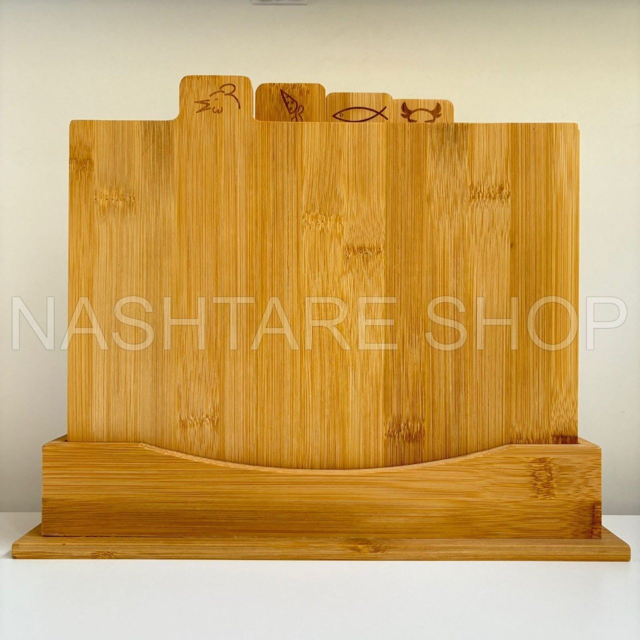 4-PCS Wooden Cutting Board Set with Stand | طقم 4 ألواح تقطيع خشب مع حامل