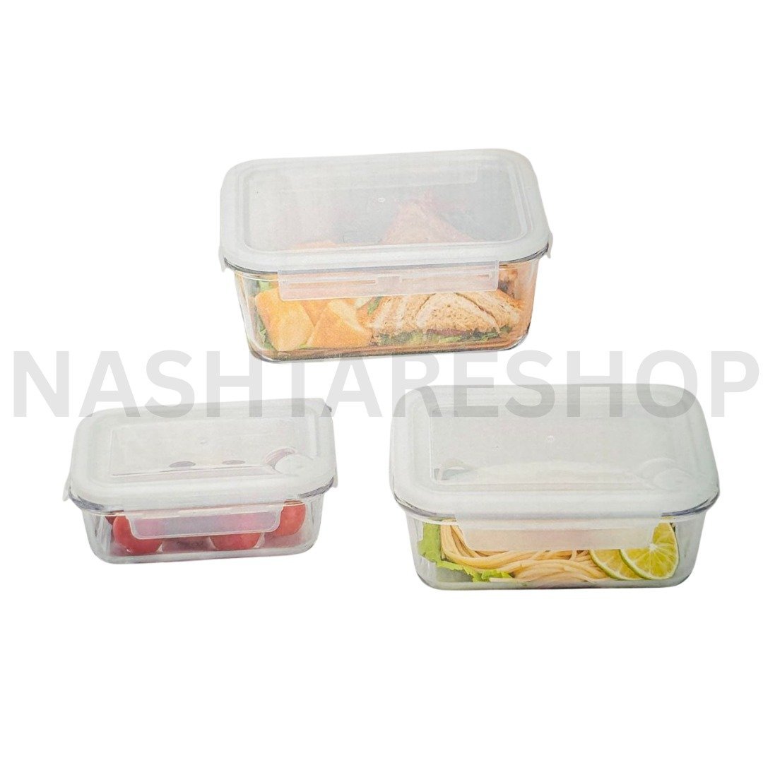 3 Pcs Glass Food Storage Container | طقم علب حفظ طعام زجاجية – 3 قطع
