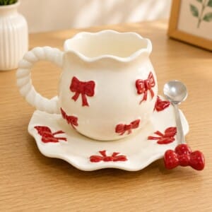 Ceramic Cup Set with Saucer & Spoon | طقم فنجان سيراميك مع صحن وملعقة